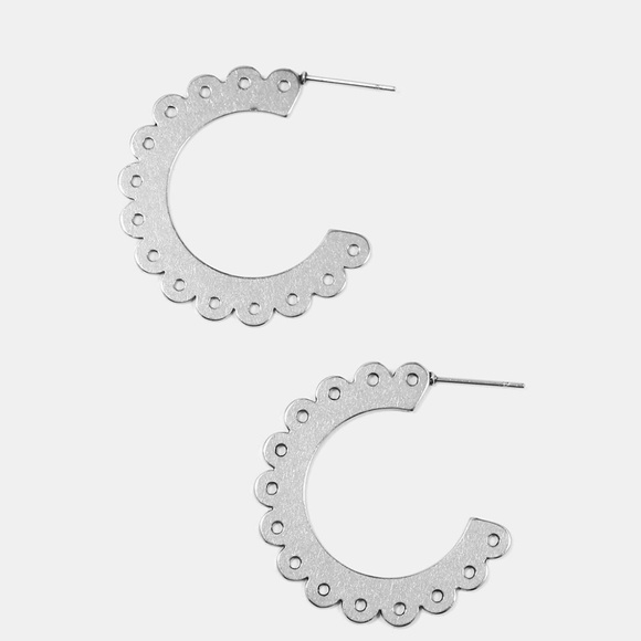 Gold or Silver Scalloped Open Hoop Aztec Earrings - Picture 2 of 6